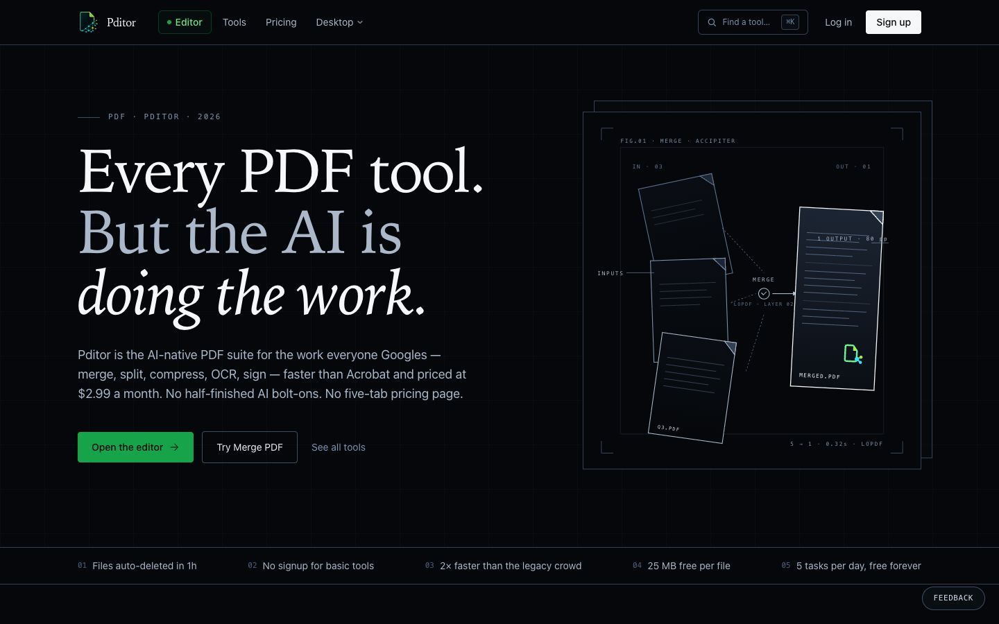 Pditor: every PDF tool, with the AI doing the work